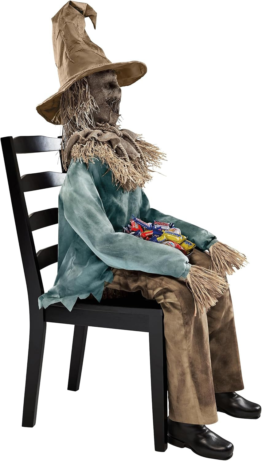 4.5 Ft Scary Sitting Scarecrow Animatronic | Decorations | Animated | Pop-Up Motion | Scarecrow Prop