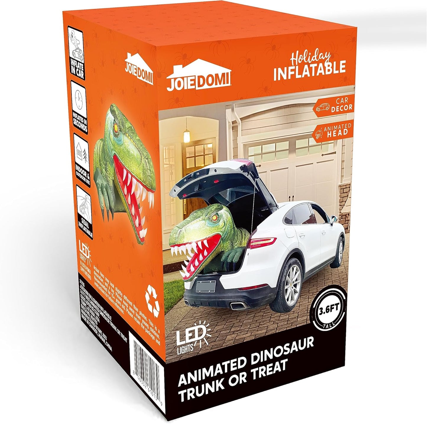Animated Halloween Inflatable Outdoor Decorations, Trunk or Treat Car Decorations, Blow Ups Animated Dinosaur with Leds for Halloween Yard Decoration
