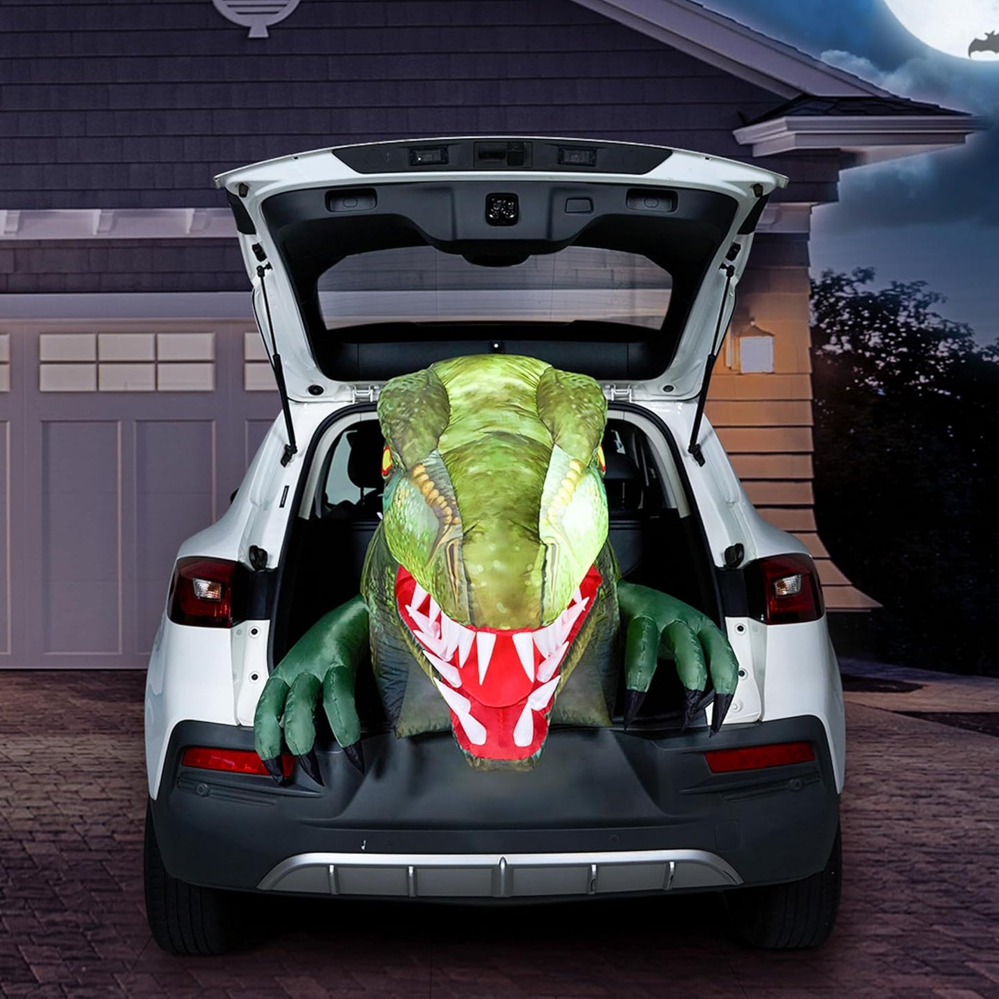 Animated Halloween Inflatable Outdoor Decorations, Trunk or Treat Car Decorations, Blow Ups Animated Dinosaur with Leds for Halloween Yard Decoration