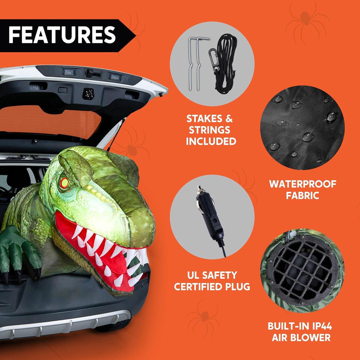 Animated Halloween Inflatable Outdoor Decorations, Trunk or Treat Car Decorations, Blow Ups Animated Dinosaur with Leds for Halloween Yard Decoration