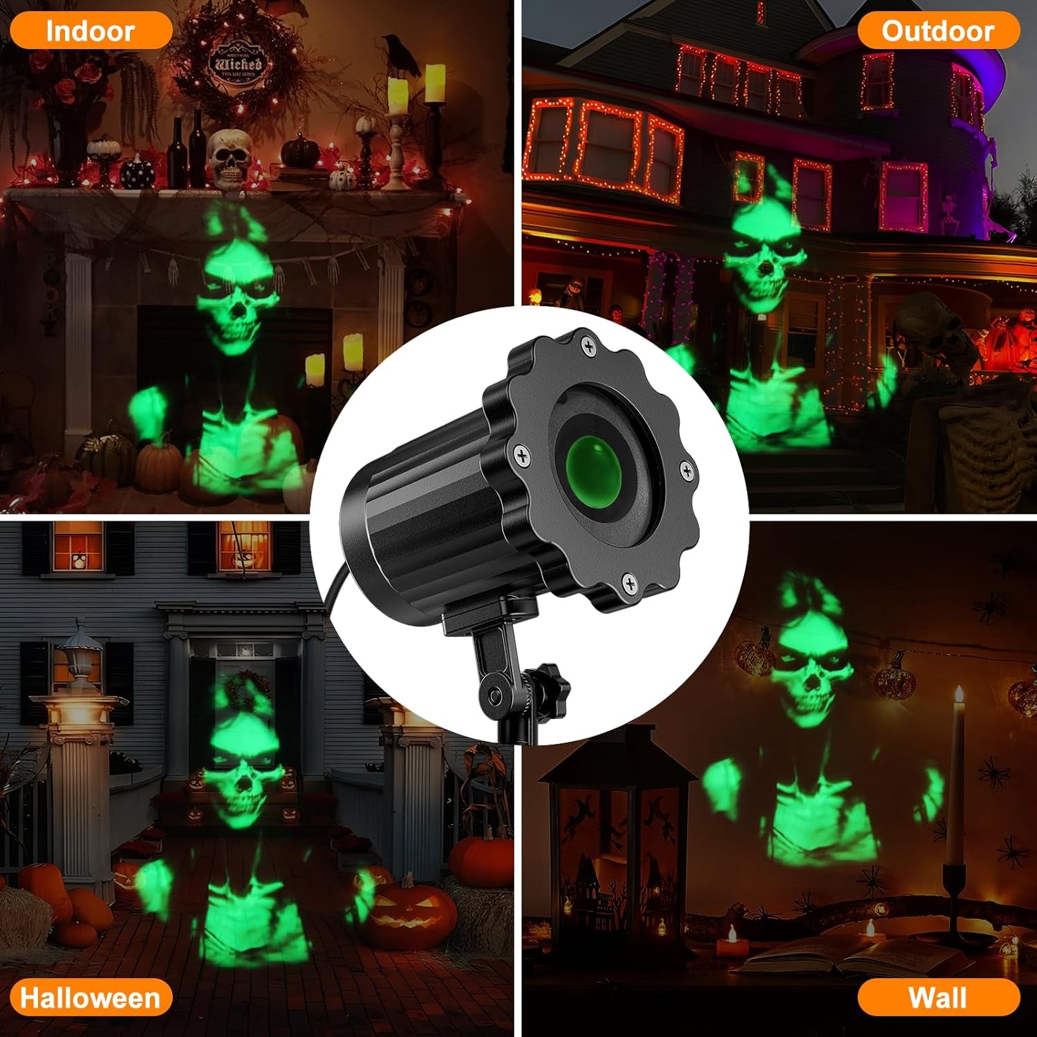 Halloween Projector Lights Outdoor,2025 Upgraded 3D Dynamic Skull Ghost Decorations Light,Clearer Skull HD Patterns,Night Light for Home Window Wall Halloween Decor