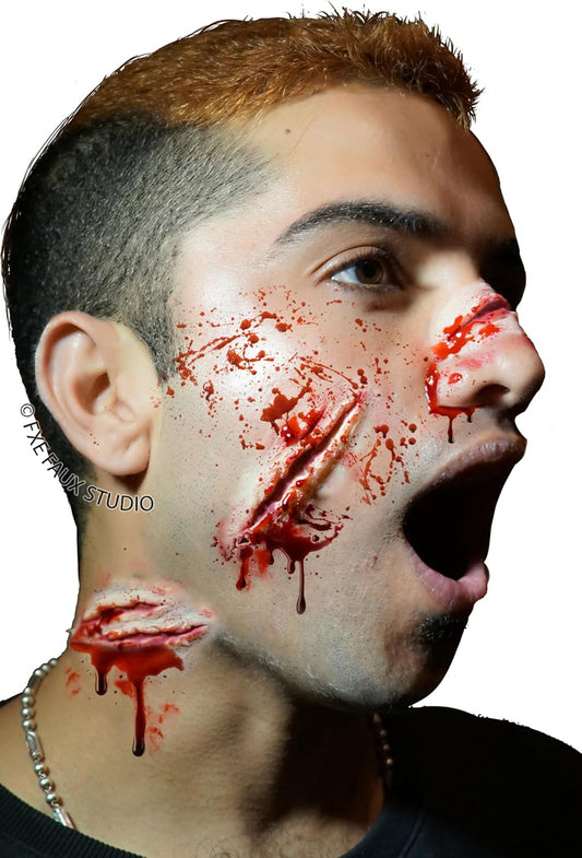 Monster Attack Zombie 3-PC Wounds Halloween Latex Prosthetic Appliance. Red