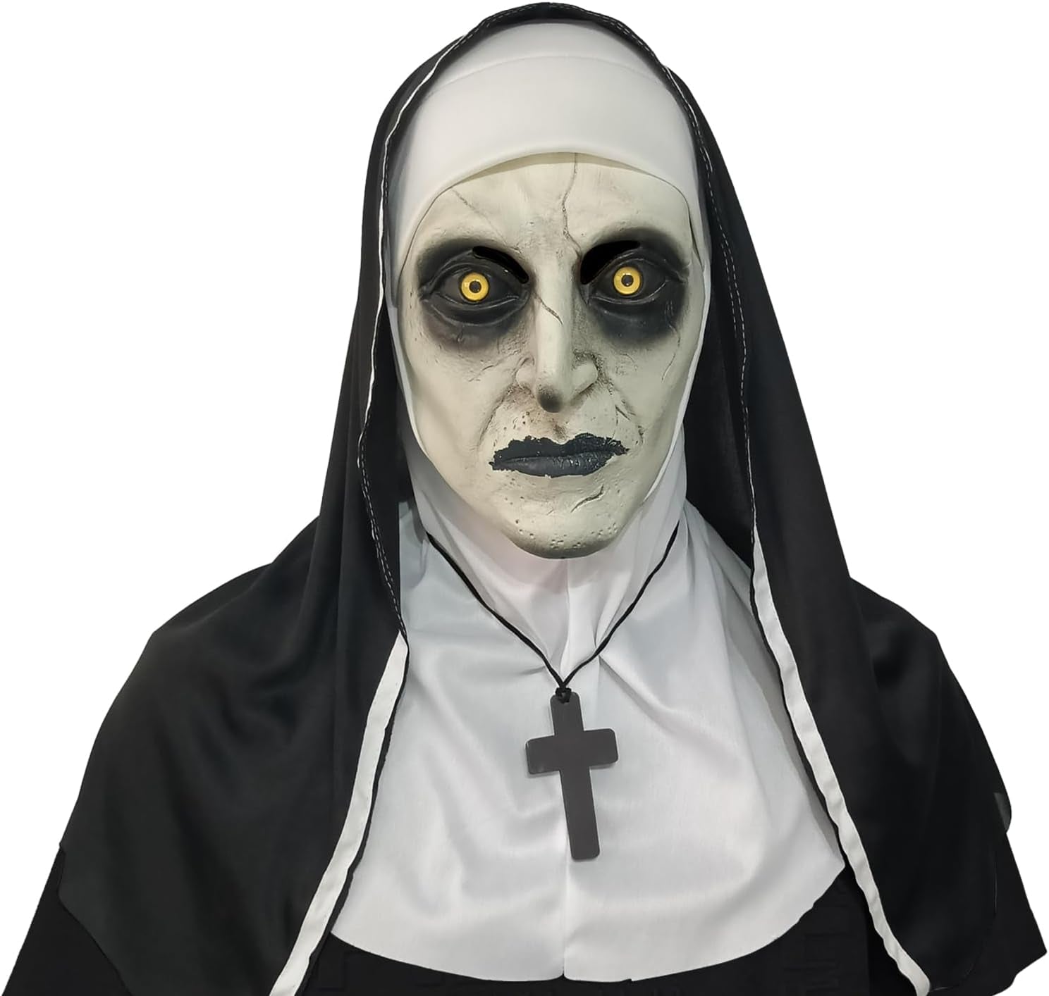 2024 Nun Scary Mask,Halloween Party Scary Full Head Costume Mask with Cross Necklace