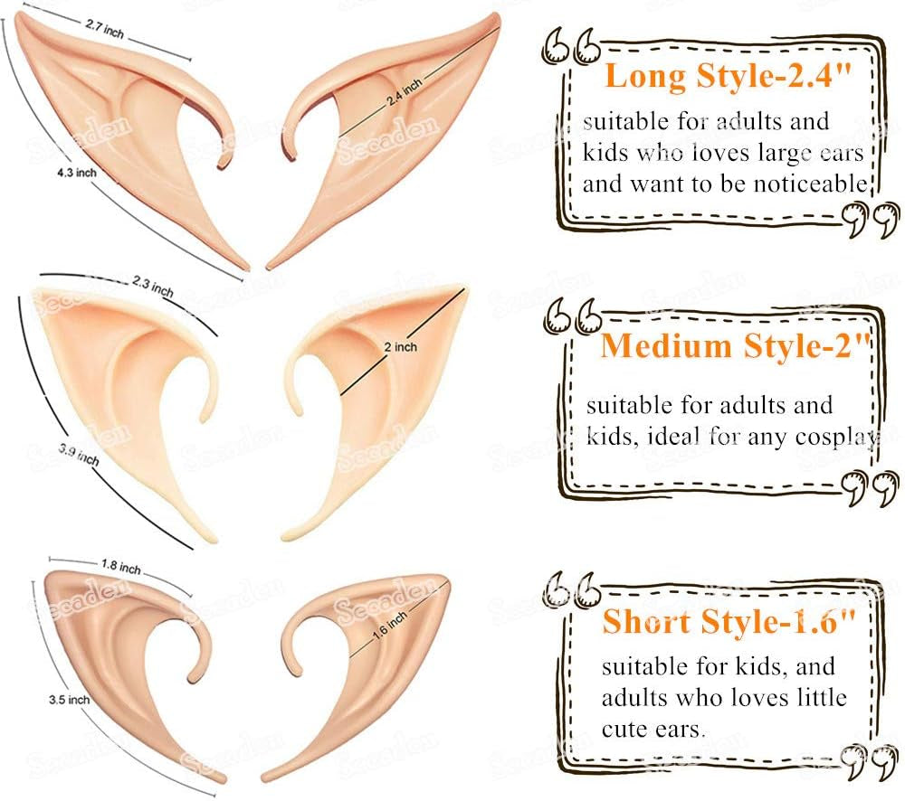 3 Styles Elf Ears Cosplay Fairy Pixie Ears Soft Pointed Elven Ear Anime Party Dress up Costume Accessories
