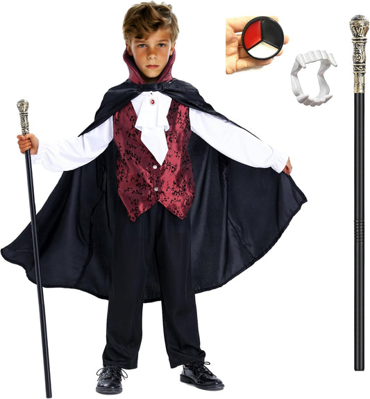 Scary Vampire Costume for Kids – Boys Gothic Vampire Costume Outfit for Halloween Party or Trick-Or-Treat