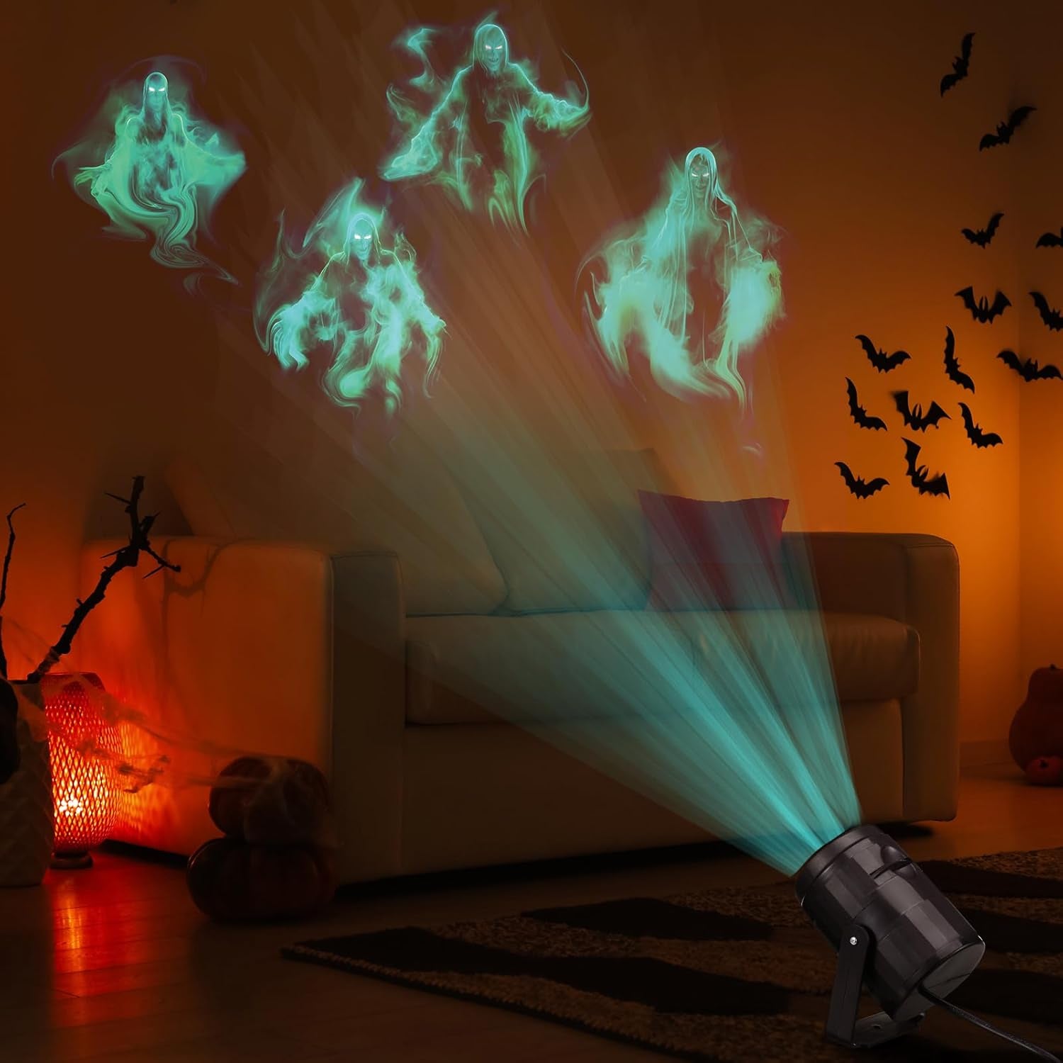 Halloween Projector Hologram Lights for Decoration Outdoor 4 in 1 Halloween Projector Digital Decoration Kit for Holiday Indoor Party Yard Decor(Ghost)