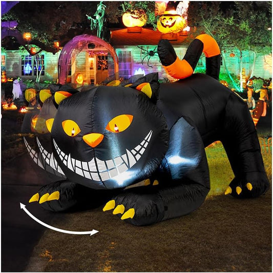 6 FT Halloween Inflatables Outdoor Black Cat with Shakable Head, Blow up Yard Decoration with LED Lights Built-In for Holiday/Party/Yard/Garden