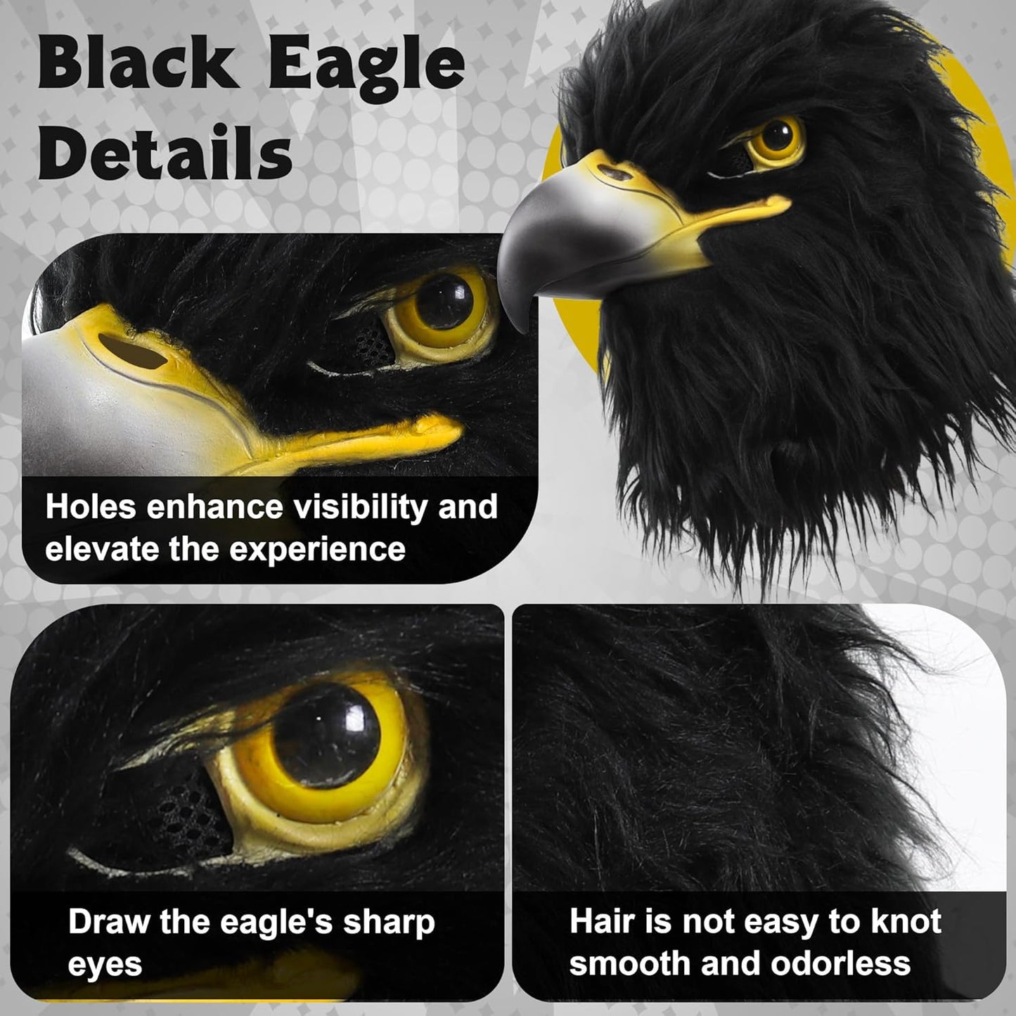 Black Eagle Mask Novelty Latex Hawk Mask Closed Mouth Eagle Head Mask Animal Costume Bird Mask for Party Festival Halloween Masquerade