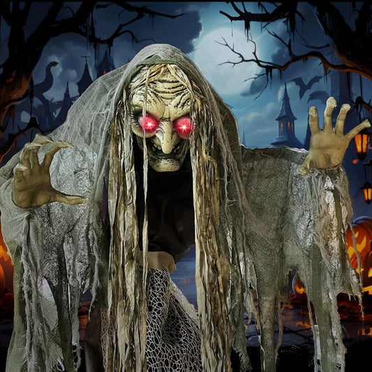 60'' Halloween Animatronics Standing Witch Talking Halloween Decorations Outdoor- Sound Activated with Creepy Motion, Light up Eyes, Haunted House Scary Horror Prop, Yard Lawn Decor