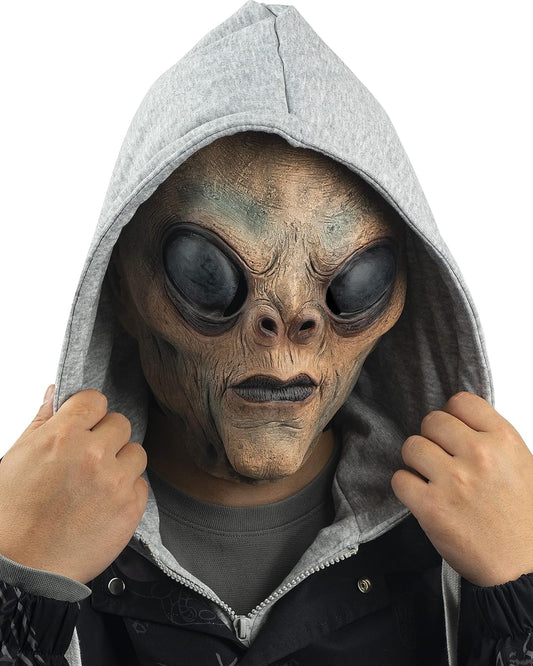 Alien Mask ET Dress up Latex Full Head Scary Horror Mask Extraterrestrial Fancy Dress for Halloween Carnival Costume Party