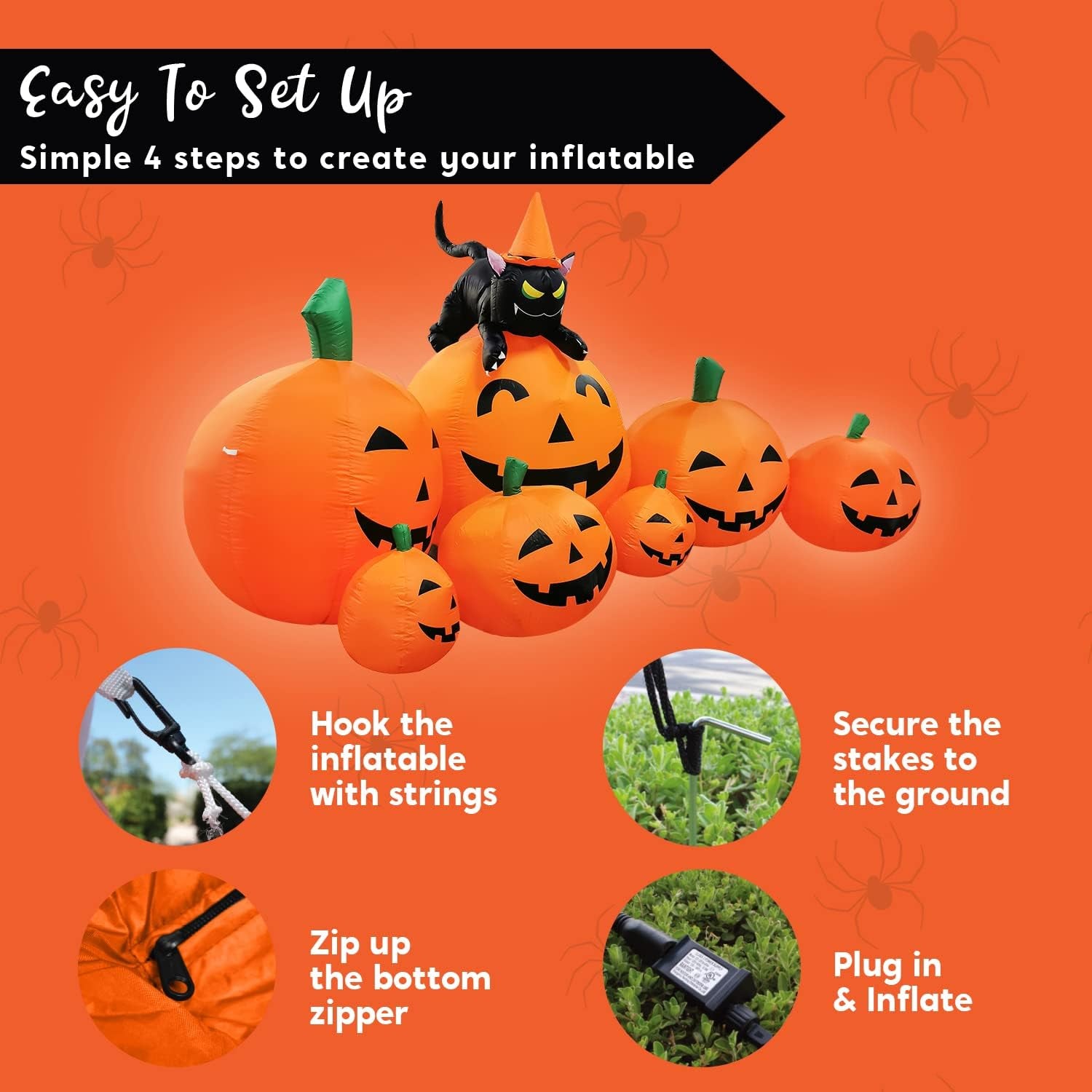 7 FT Long Halloween Inflatables Pumpkin Outdoor Decorations, 7 Pumpkins outside Decoration with Witch'S Cat with Build-In Leds Blow up Inflatables for Party Yard Lawn Garden Decor