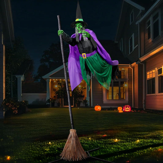 Halloween Decorations Outdoor - 12 Ft Animated Hovering Witch Animatronics Prop with Sound & Touch Activated Sensor - Spooky Scary Decor for Home outside Garden Yard Lawn