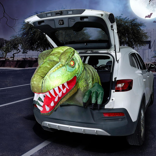 Animated Halloween Inflatable Outdoor Decorations, Trunk or Treat Car Decorations, Blow Ups Animated Dinosaur with Leds for Halloween Yard Decoration