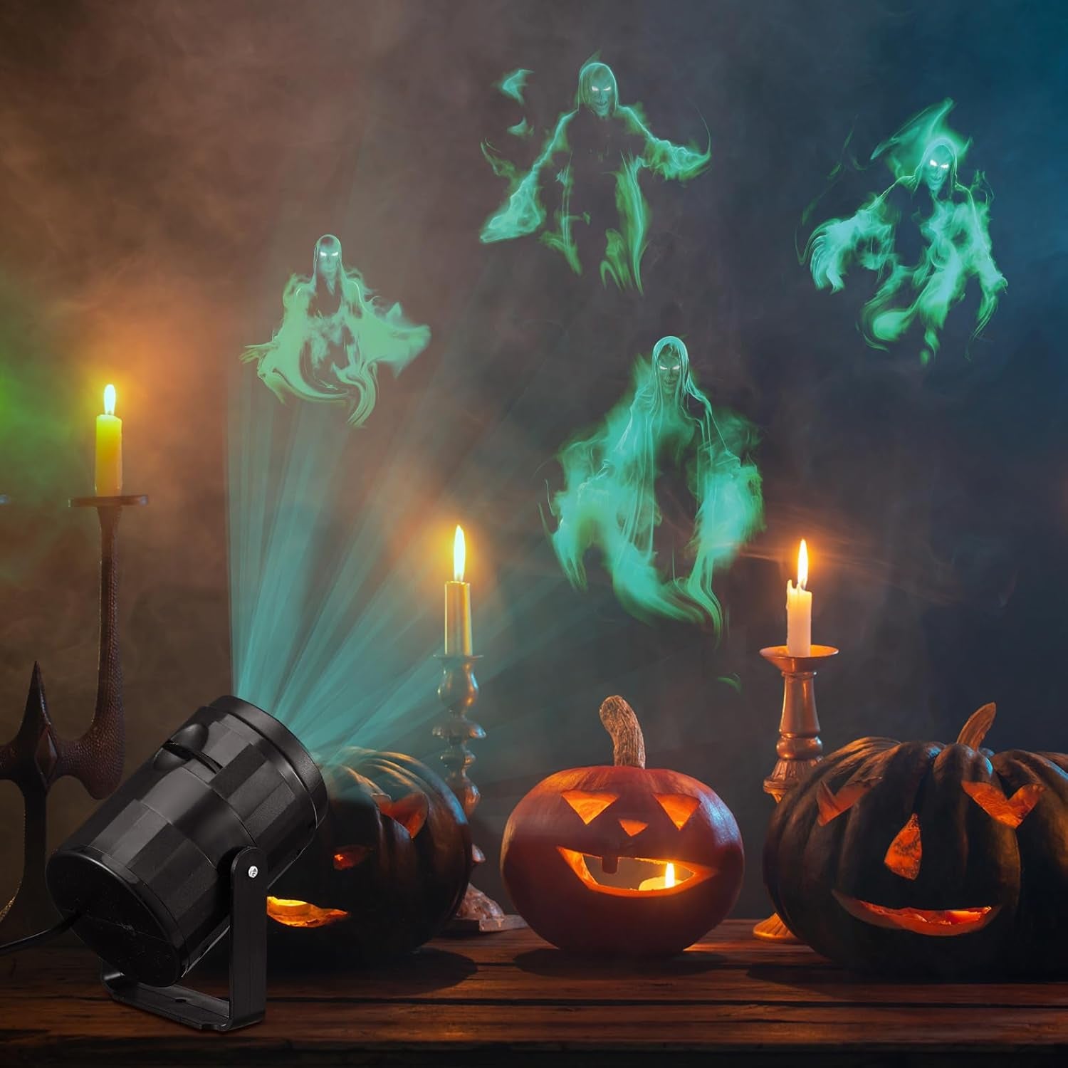 Halloween Projector Hologram Lights for Decoration Outdoor 4 in 1 Halloween Projector Digital Decoration Kit for Holiday Indoor Party Yard Decor(Ghost)