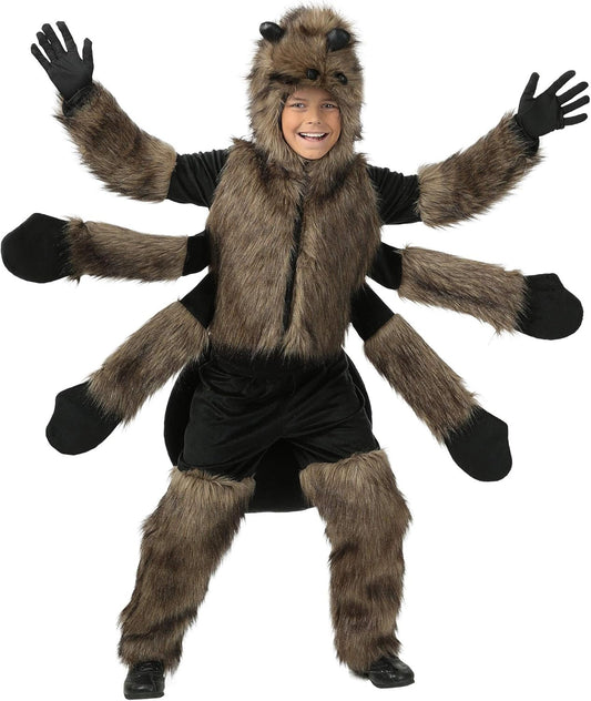 Kids Brown Furry Spider Costume Boys, Scary Eight Legs Arachnid Giant Tarantula Childrens Halloween