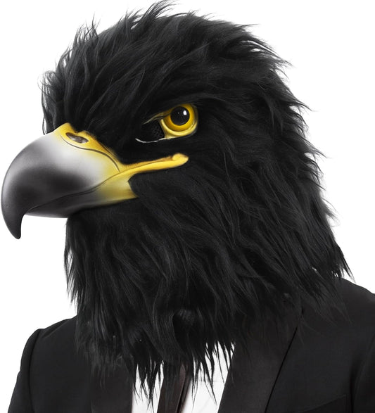 Black Eagle Mask Novelty Latex Hawk Mask Closed Mouth Eagle Head Mask Animal Costume Bird Mask for Party Festival Halloween Masquerade