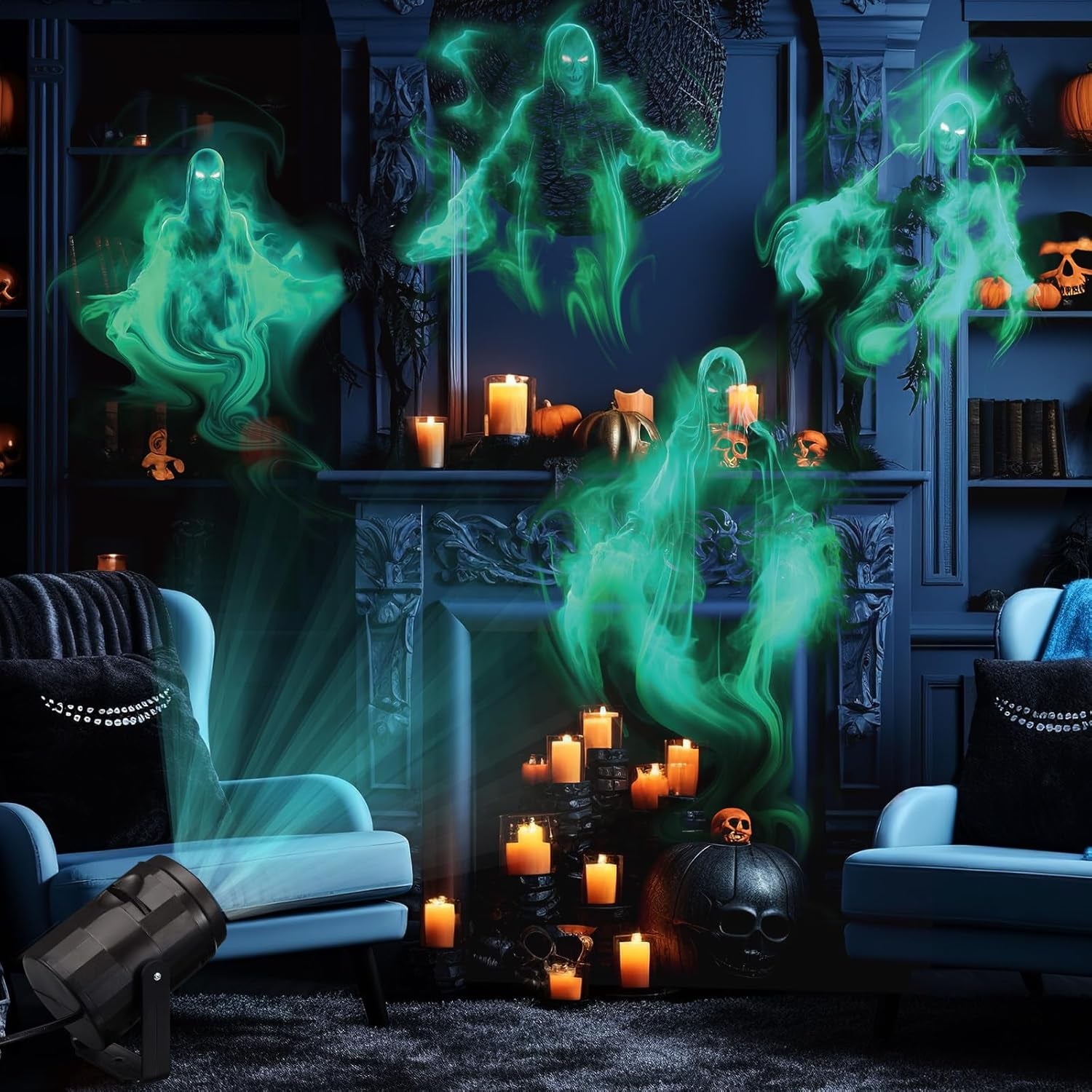 Halloween Projector Hologram Lights for Decoration Outdoor 4 in 1 Halloween Projector Digital Decoration Kit for Holiday Indoor Party Yard Decor(Ghost)