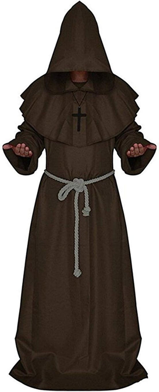 Friar Medieval Hooded Monk Renaissance Priest Robe Costume Cosplay