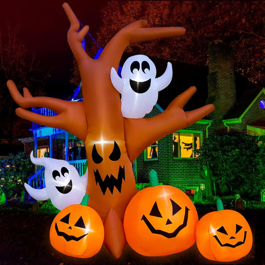 8 Ft Halloween Inflatable Dead Tree with Ghosts Pumpkins Decoration Blow up Decor for Lawn Patio Indoor Outdoor Home Yard Party