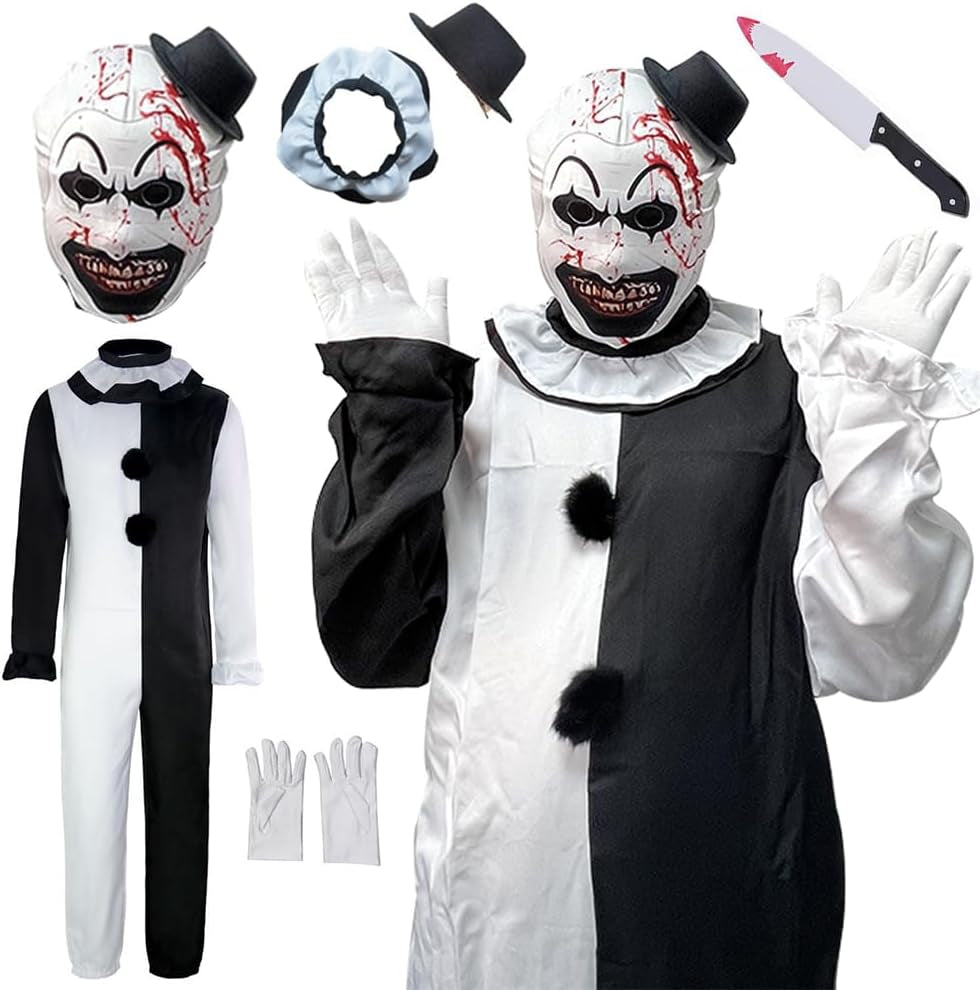Movie Costume Jumpsuit Movie Outfit Black White Bodysuit Full Set Halloween with Mask