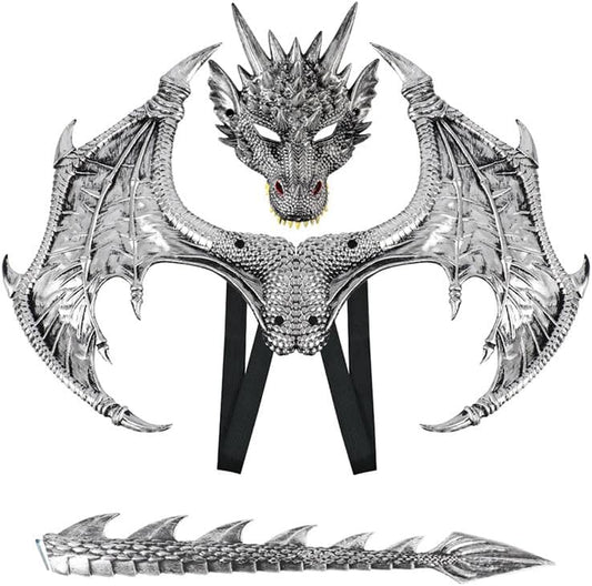 Kids Dinosaur Costume Dress up Wings Dragon Tail Mask Set Halloween for Children Birthday Party Favors Gifts