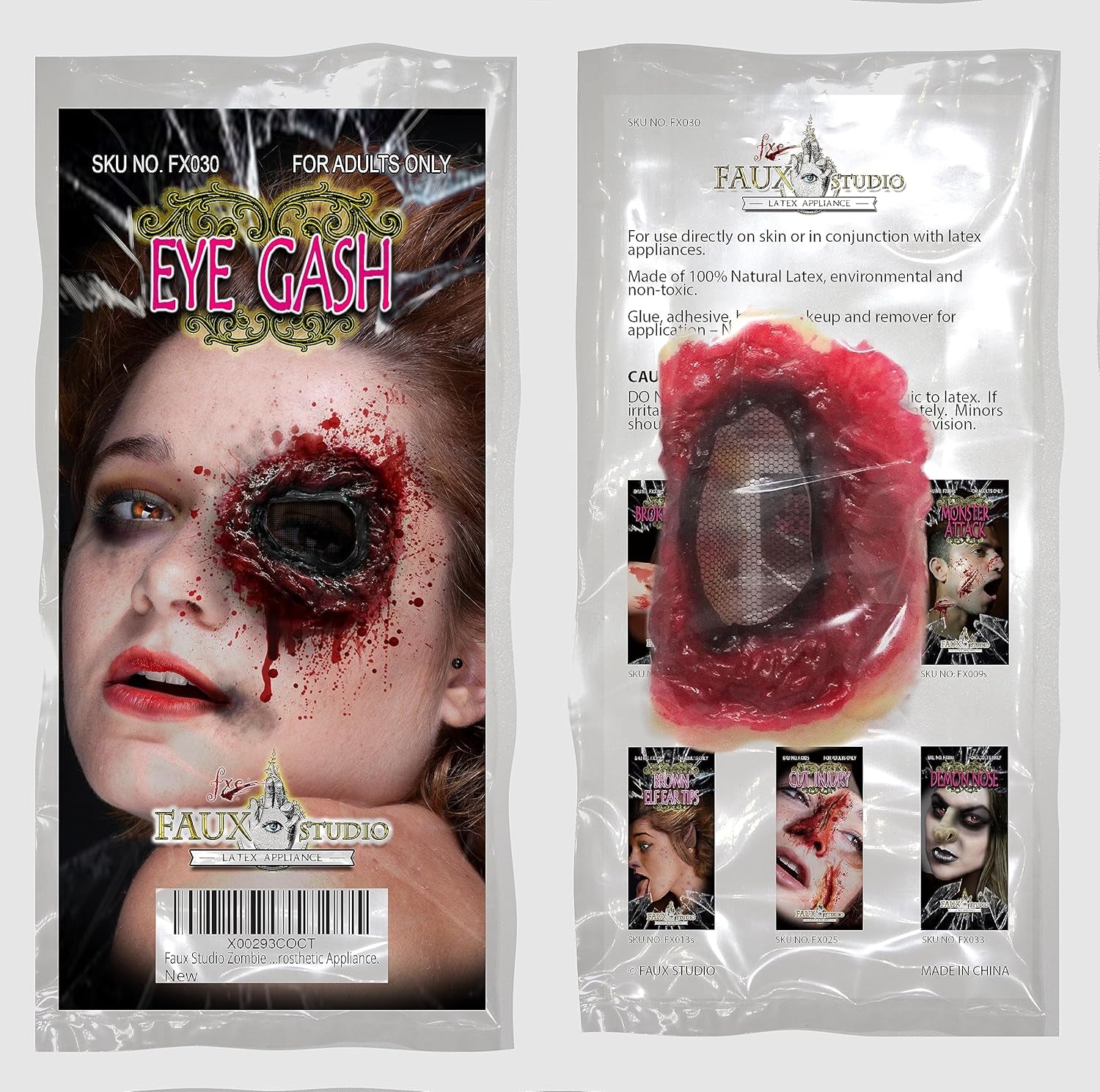 Zombie Eye Gash Halloween Latex Prosthetic Appliance. Multicolored